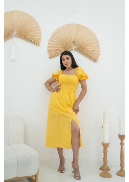 Sarı Tokalı Fisto Elbise