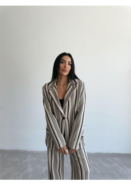 Ottoman Çizgili Ceket-Pantolon Tk - Bej