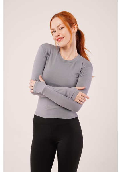 Uzun Kollu Basic Gri Bluz
