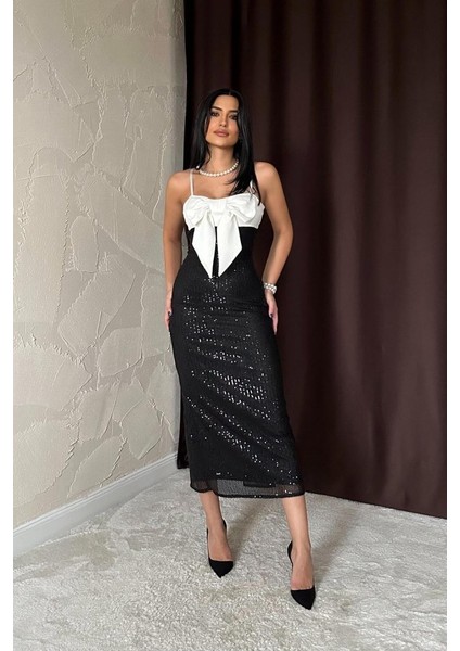 Siyah Önü Fiyonklu Garnili Elbise fiyatları