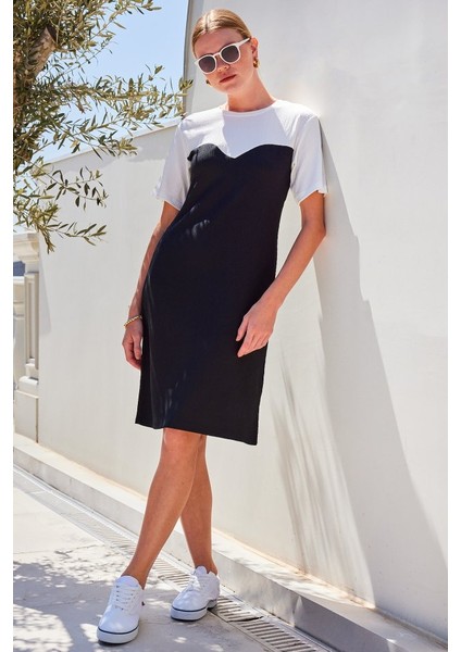 2505 Yazlık Örme Elbise - Siyah