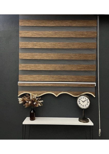 Kahve Bambu Zebra Stor Etek Dilimli Perde