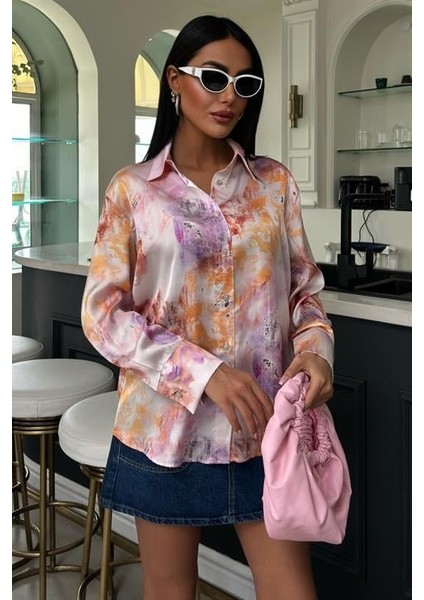 Batik Desenli Saten Gömlek 3409
