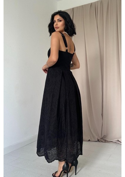 Siyah Askılı Aparatlı Brode Elbise fırsatları