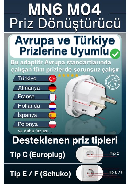 M04 Priz Dönüştürücü/5 Adet/a-Kalite Fiş Çevirici Adaptör-Şarj Aleti Fiş Dönüştürücü