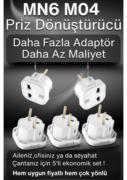M04 Priz Dönüştürücü/5 Adet/a-Kalite Fiş Çevirici Adaptör-Şarj Aleti Fiş Dönüştürücü