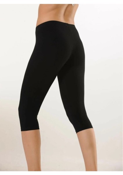 Kadın Pamuk Siyah Diz Altı Kapri Tayt & Rahat Doku fırsatları