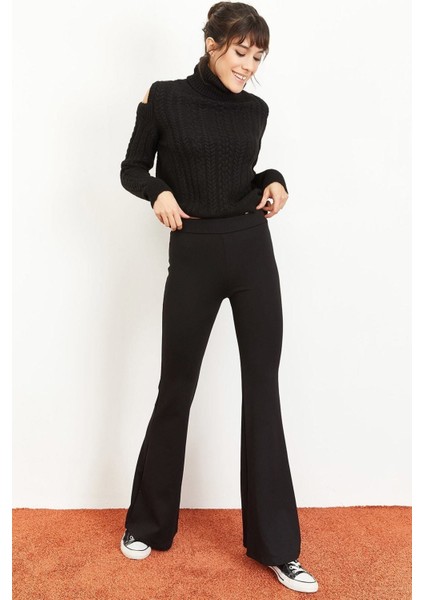 Kadın Siyah Ispanyol Paça Çelik Örme Toparlayıcı Tayt modelleri