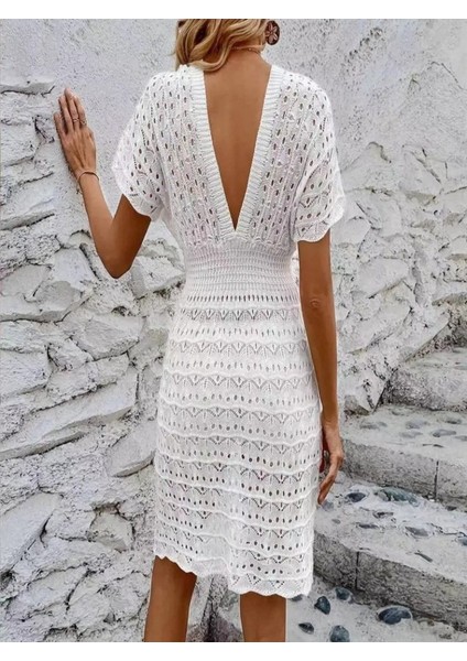 Kadın Kısa Kollu V Yakalı Örme Triko Elbise modelleri