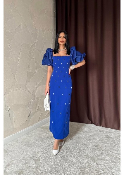 Saks Işlemeli Kolu Garnili Elbise fiyatları