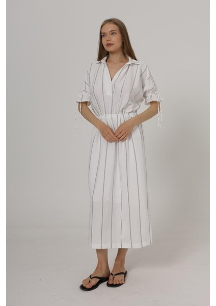 Beli Lastikli Elbise - Beyaz modelleri
