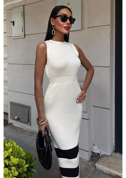 Etek Ucu Şerit Detaylı Triko Elbise 2831 fiyatları