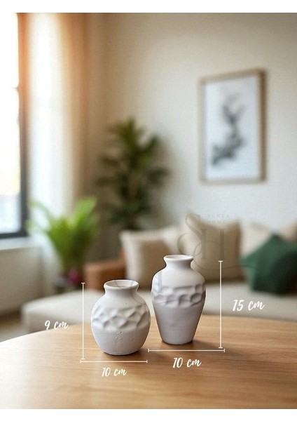 Etnik Desenli 2'li Beton Dekoratif Vazo Set, Dokulu Vazo Set fiyatları