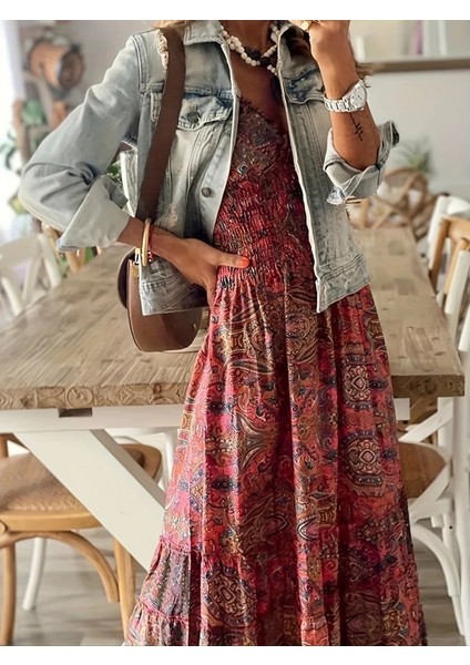 Kadın Kısa Kollu Kruvaze Yakalı Desenli Maksi Boy Süprem Elbise fiyatları