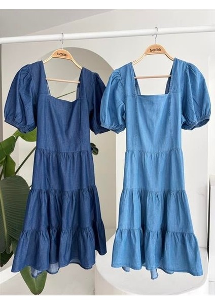 Kare Yakalı ve Gipe Detaylı Tensel Elbise 2883