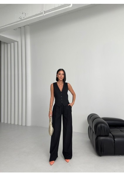 Keten Sirti Çapraz Geçi̇şli̇ Cepken Pantolon Takim