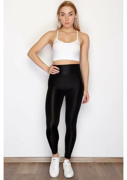 Kadın Siyah Yüksek Bel Disko Tayt Toparlayıcı