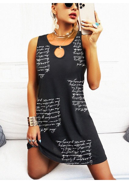 Kadın Kolsuz Halka Detay Mektup Desenli Mikro Elbise fırsatları