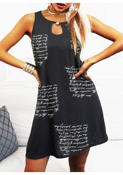 Kadın Kolsuz Halka Detay Mektup Desenli Mikro Elbise indirimleri