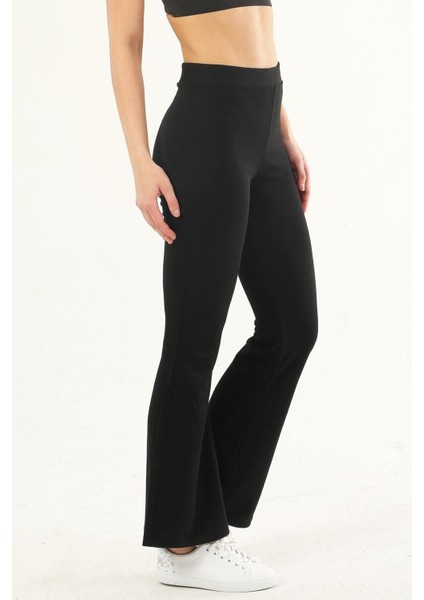 Kadın Siyah Ispanyol Paça Yüksek Bel Toparlayıcı Tayt Pantolon