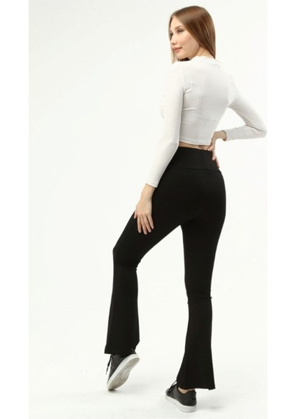 Kadın Yüksek Bel Ispanyol Paça Çelik Interlok Tayt Pantolon indirimleri