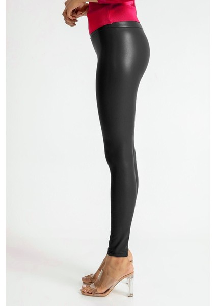 Kadın Siyah Içi Peluşlu Kışlık Suni Deri Ekstra Yüksek Bel Toparlayıcı Tayt fiyatları