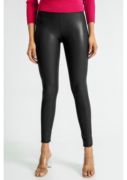 Kadın Siyah Içi Peluşlu Kışlık Suni Deri Ekstra Yüksek Bel Toparlayıcı Tayt fırsatları