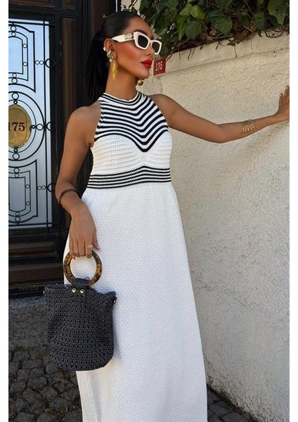 Roba Çizgili Uzun Triko Elbise 2858