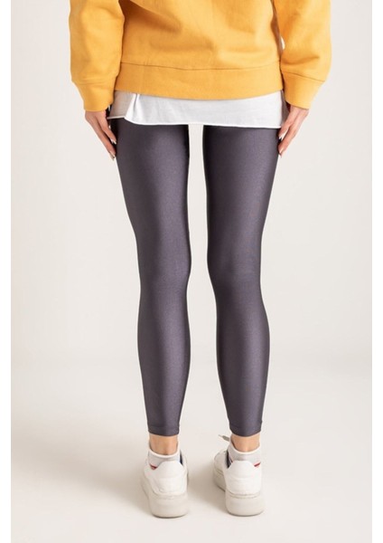 Kadın Antrasit Gri Yüksek Bel,günlük ve Sporda Kullanım Iç Göstermez Toparlayıcı Parlak Disco Tayt fiyatları