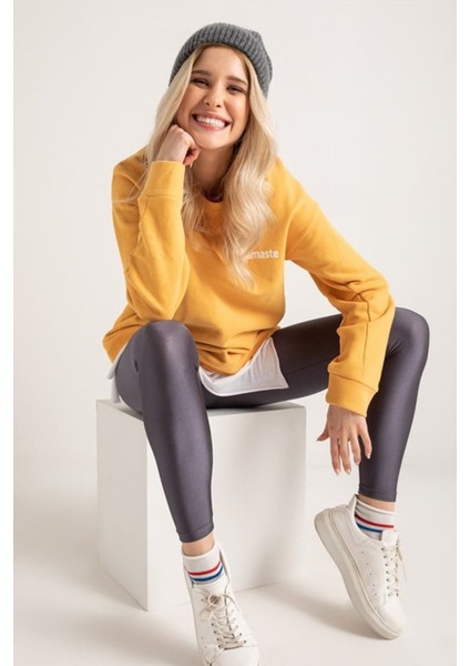 Kadın Antrasit Gri Yüksek Bel,günlük ve Sporda Kullanım Iç Göstermez Toparlayıcı Parlak Disco Tayt modelleri