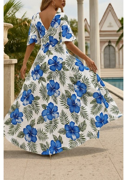 Kadın Kısa Kollu V Yakalı Desenli Süprem Elbise fiyatları