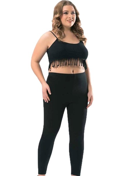 Kadın Battal Düz Uzun Yüksek Bel Penye Tayt Pantolon