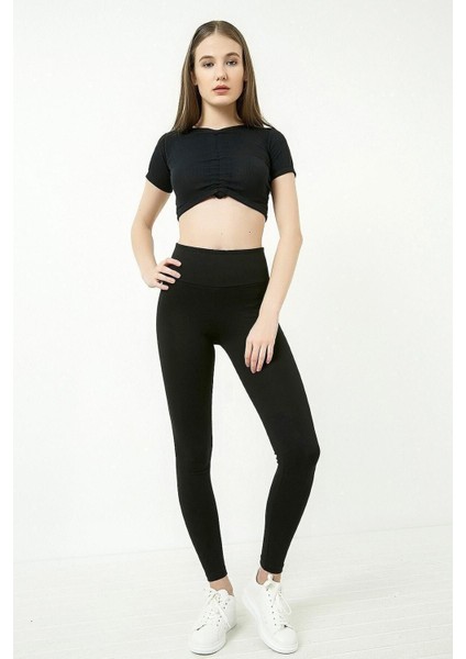 Kadın Siyah Yüksek Bel Likralı Viskon Tayt 20KTY574K102 fırsatları