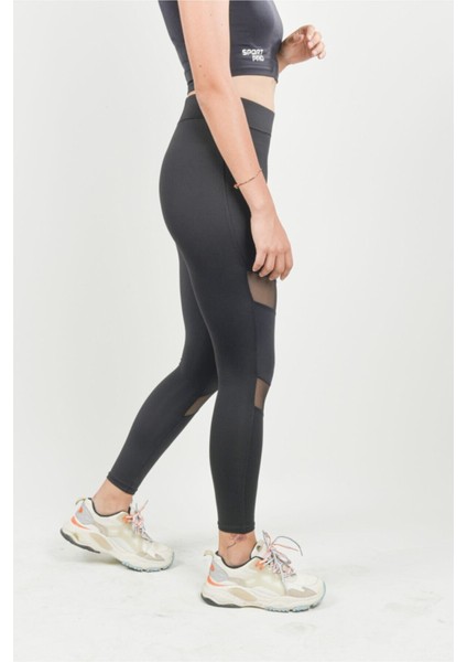 Kadın Siyah Tül Detaylı Tayt modelleri