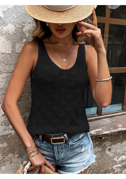 Kadın Baklava Desen Detaylı Kalın Askılı Triko Bluz modelleri