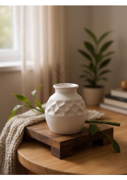 Etnik Desenli Beton Dekoratif Vazo, Dokulu Vazo