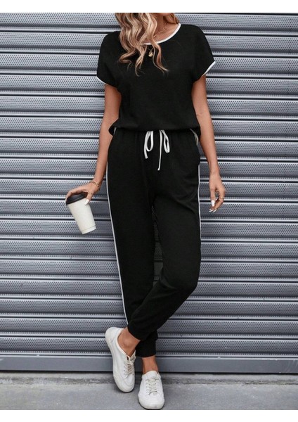 Kadın Kısa Kollu Kayık Yaka Viskon Iki Iplik Bluz ve Bağcıklı Pantolon Ikili Takım fiyatları