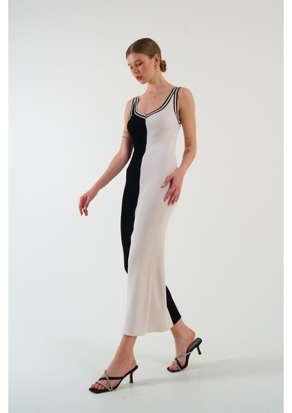 Iki Renki Kolsuz Elbise - Siyah-Krem fiyatları