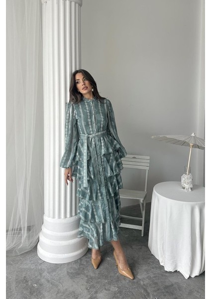 Mint Uzun Volanlı Elbise modelleri