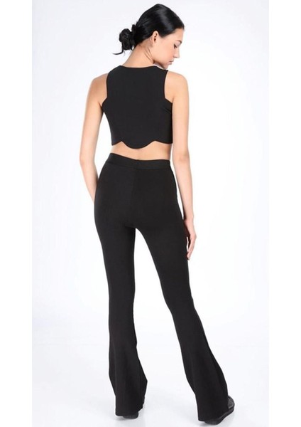 Kadın Siyah Ispanyol Paça Çelik Örme Tayt indirimleri