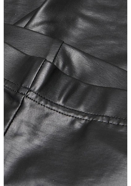 Kadın Yüksek Bel Toparlayıcı Ince Mat Deri Tayt - Siyah fırsatları