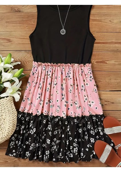 Kadın Askılı Yuvarlak Yaka Çiçek Baskılı Salaş Süprem Elbise fiyatları