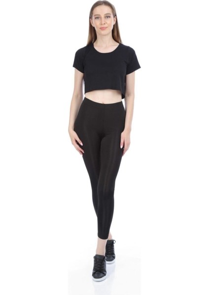 Kadın Siyah Parlak Yüksek Bel Toparlayıcı Disko Tayt