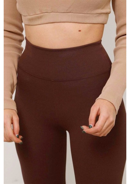 Fitilli Seamless Çizgili Tayt Yüksek Bel Dayanıklı Örme Kumaş Spor Tayt Toparlayıcı modelleri