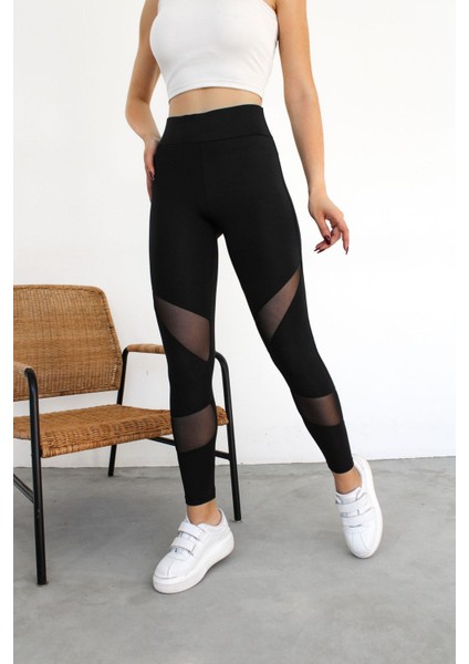 Parçalı Tüllü Tayt