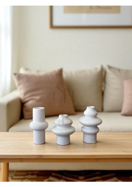 3'lü Hm Model Iskandinav Dekoratif Mini Vazo Set