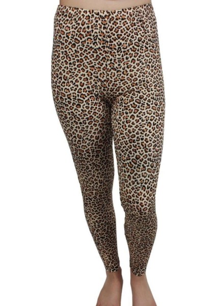 Kadın Leopar Desenli Uzun Pamuklu Penye Tayt modelleri