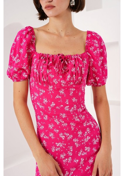 2387 Yırtmaç Detaylı Elbise - Fuşya fırsatları