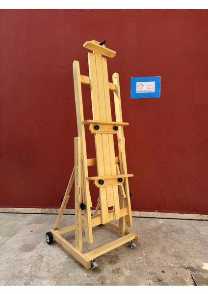 Multi Fonksiyon Profesyonel Ahşap Büyük Boy Tekerlekli Şövale Üstad H Tipi 270CM Yatay Katlanabilir