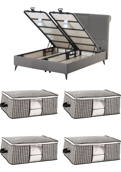 Pencereli Yatak Baza Altı Düzenleyici Hurç Tela Sağlam Fermuar Yapısı (4lü Paket) (64X45X22)